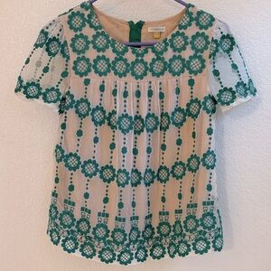 Anthropologie Green Floral Sheer Blouse